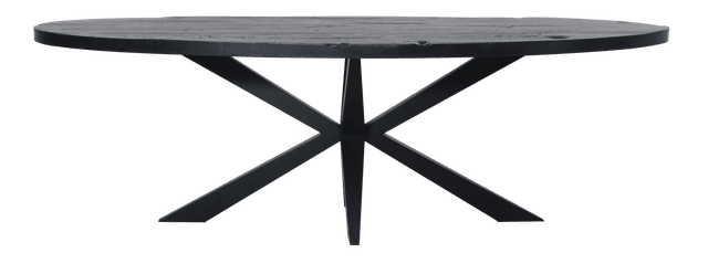 Reclaimed oval dining table with swiss spider leg