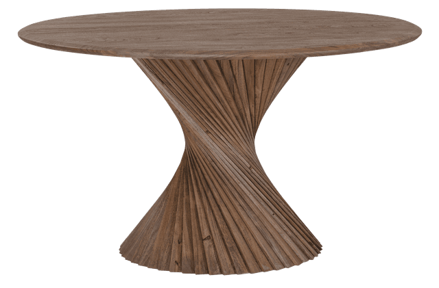 Round wooden dining table with spiral leg