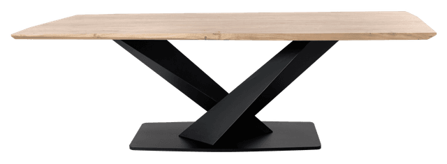 Tapered edge dining table with tilted V-leg