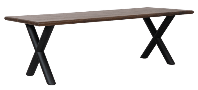 Round edge flip dining table with metal X-leg