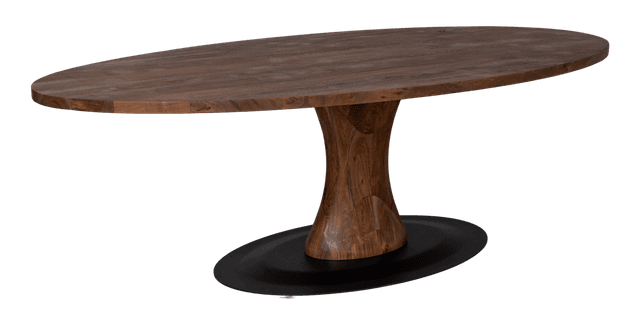 Oval dining table with padestal leg and metal plate