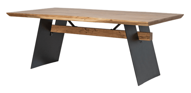 Rectangular dining table with sheet leg and wooden beam