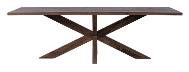 Straight edge dining table with wooden spider leg