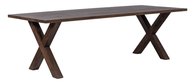Straight edge dining table with wooden x-leg